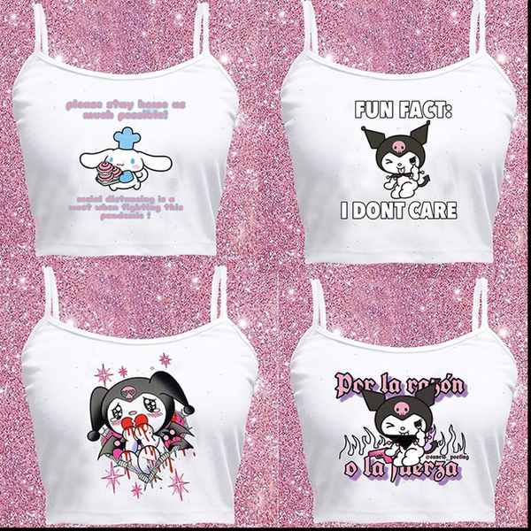 

womens tank kawaii sweet vest rap hip hop street rock performance exposed navel harajuku gothic, White