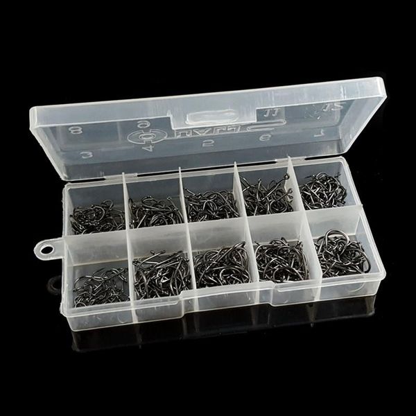 

1000pcs/2boxes fishhooks jig barbed hooks with box carp fishing kit