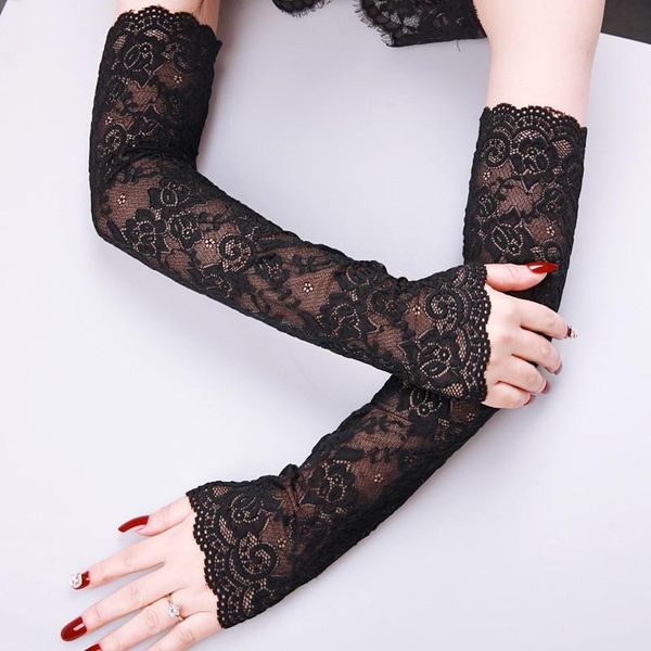

bridal gloves ladies prom lace elegant long fingerless courtesy summer for wedding dinner parties gants dentelle st333, White
