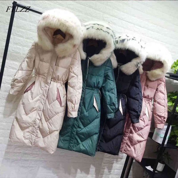 

winter large natural raccoon fur down jackets women hooded white duck coat female warm snow outwear 210423, Black