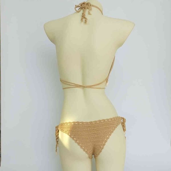 

women's swimwear 3pcs bikini set woman crochet shell tassel and seashell ankle chain thong hollow-out low waist bottom j0o0, White;black