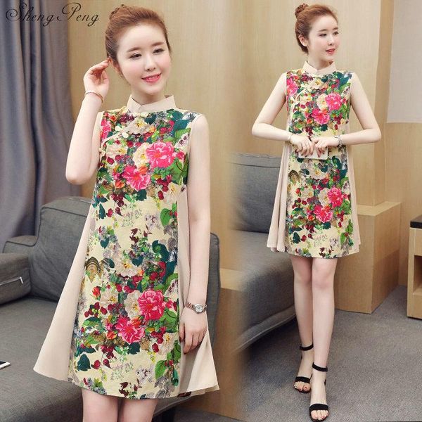 

ethnic clothing 2021 summer chinese traditional dress women qipao side slit cheongsam style modern oriental dresses q172, Red