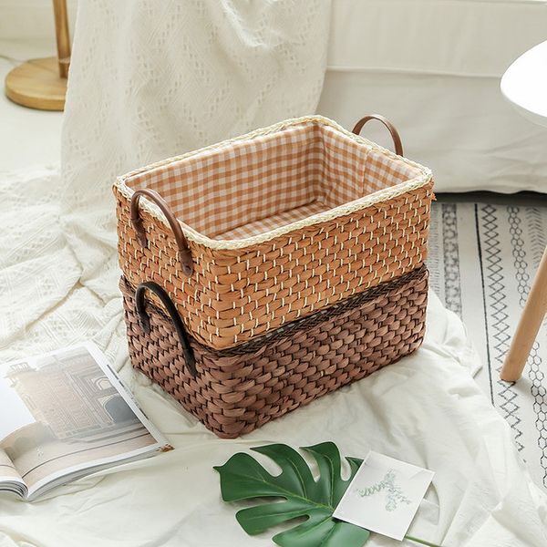 

handmade woven storage basket wicker aundry baskets with handes fruit debris corn husk weaving deskstorage organizer
