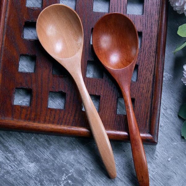 

spoons 5pcs soup spoon round mouth curved 17.5cm wooden tableware rice