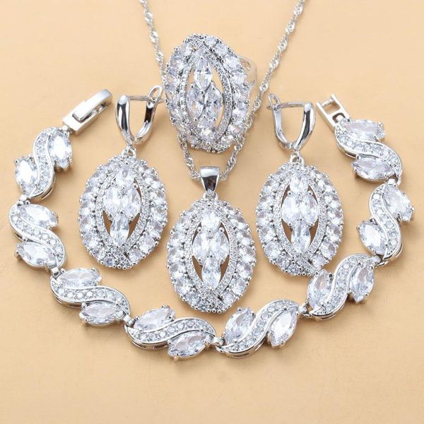 

earrings & necklace classic big jewelry sets wedding accessories for women natural white cz crystal bridal costume, Silver