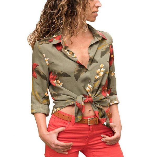 

women blouses floral print long sleeve turn down collar blouse ladies shirts striped tunic plus size femme women's, White