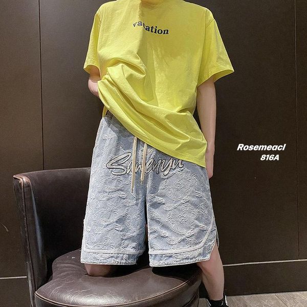 

men's jeans fashion brand ins shorts summer sports casual pants korean trend versatile capris loose beach, Blue