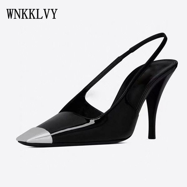 

dress shoes runway design women metal head high heels genuine leather comfortable pumps spring wedding bradal party shoes2021, Black