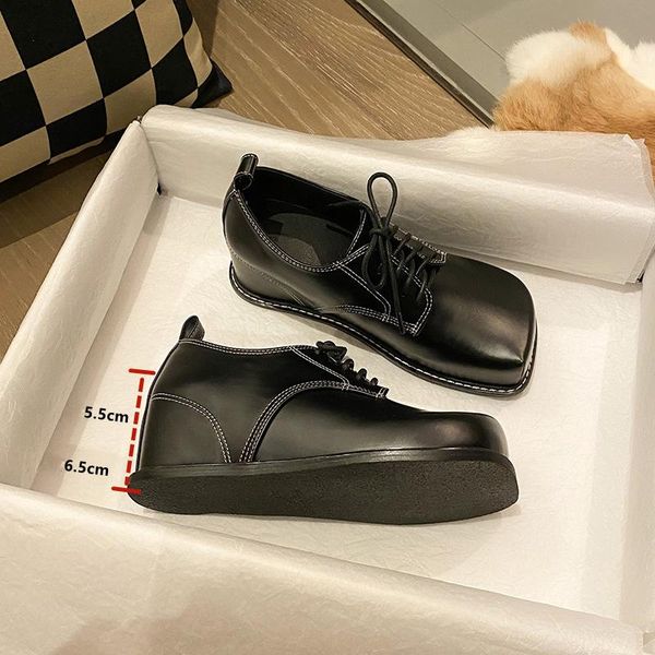 

dress shoes autumn women fashion girls increase heels woman slip on brand ladies round toe oxfords female soft, Black