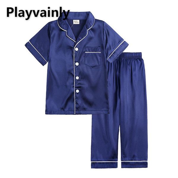 

clothing sets 2021 summer boys girls pajamas outfits imitated silk fabric home clothes 2pcs baby e100226, White