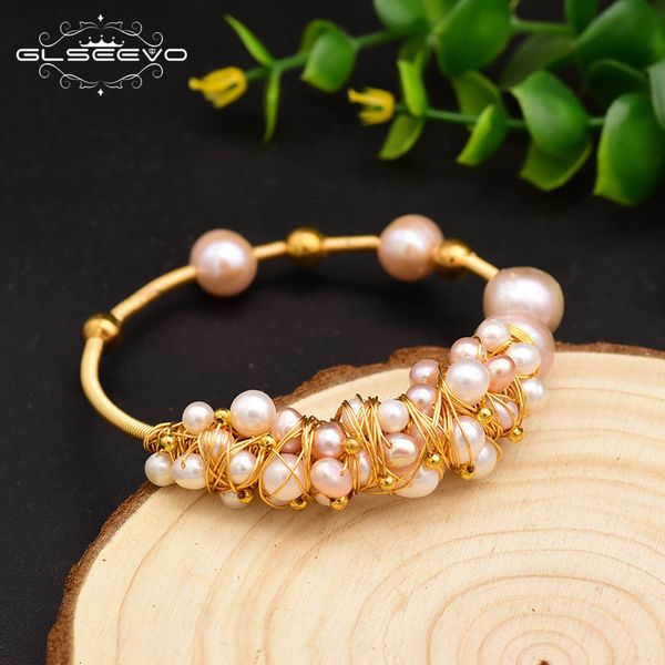 

bangles bracelet glseevo natural pink purple pearl winding boutique handmade women's jewelry, Black