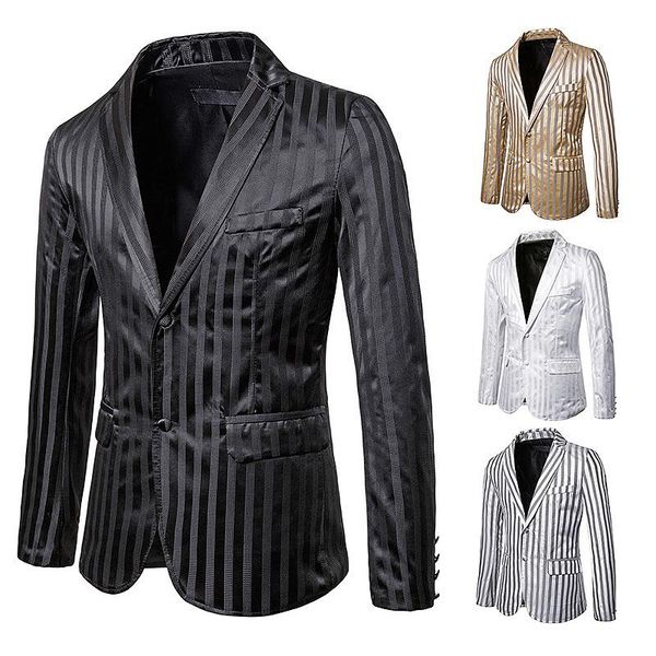 

men's suits & blazers black single-breasted slim fit formal business classical male banquet party blazer jackets man nightclub bar wear, White;black