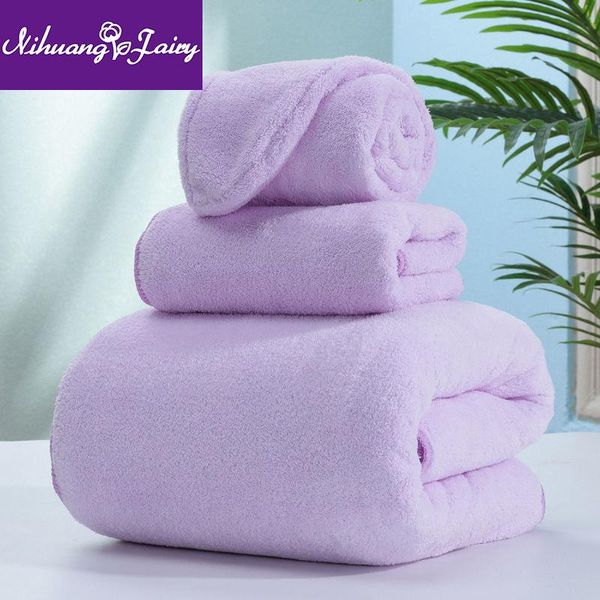 

towel absorbent bath towel, shower cap, three-piece set, thick and soft, not easy to shed hair, household hair dryer cap