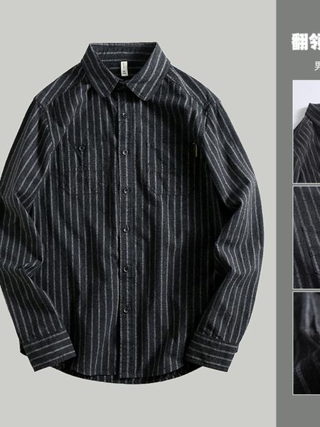 

men's casual shirts autumn vertical striped shirt long sleeve cotton business lapel black. mens, White;black