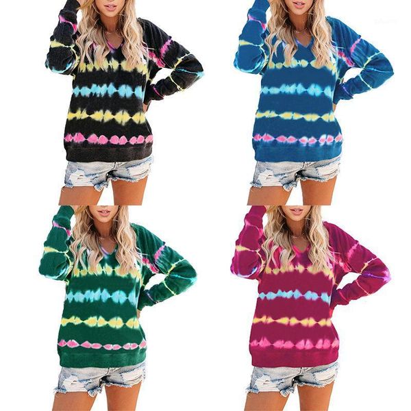 

women's t-shirt autumn and winter 2021 print tie dye loose sports sweater, White