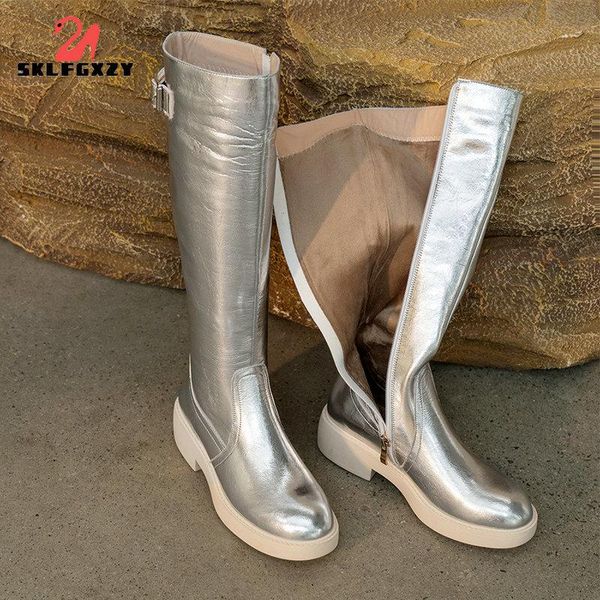 

boots qzyerai winter 2022 women full cow leather knee motorcycle warm punk long shoes woman big size, Black