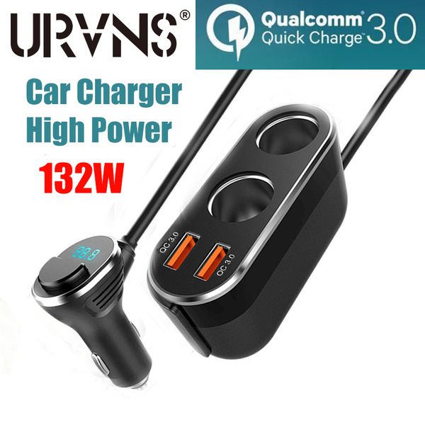 

urvns 120w car cigarette lighter socket splitter charger dual usb qc 3.0 quick charge 36w power adapter plug digital display