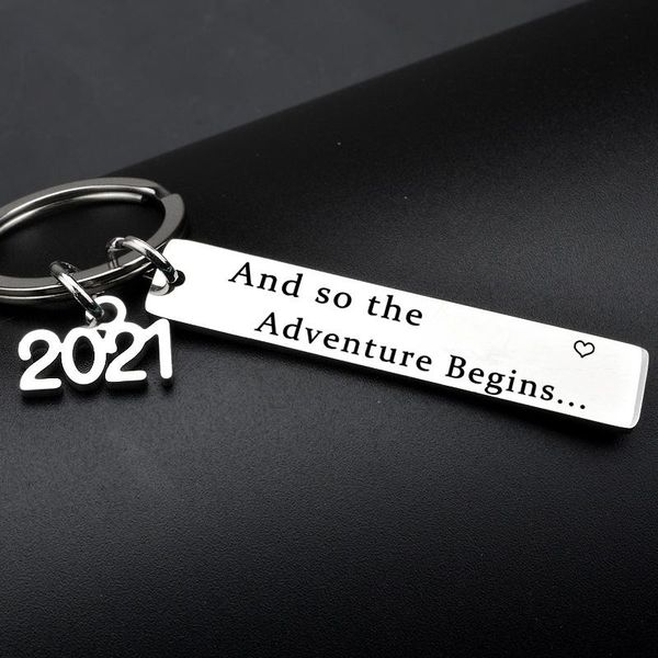 

keychains keychain woman letter key chain men 2021 and so the adventure begins pendant ring holder metal jewelry llaveros, Silver