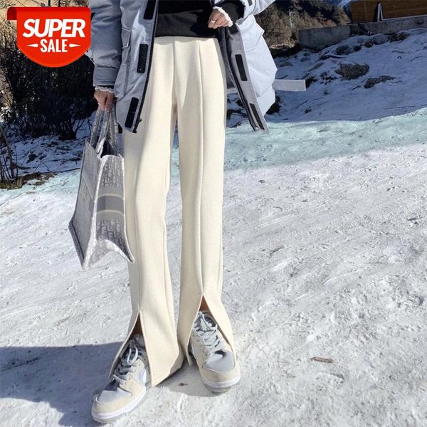 

[chopsticks fine] casual pants women plus velvet double warm ten and pull leg slit trousers tide net celebrity with #1v8c, Black;white