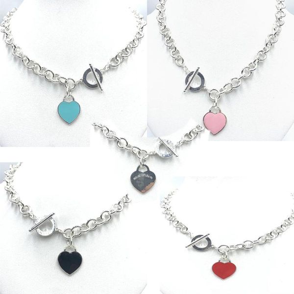 

chains 1:1 925 sterling silver classic heart-shaped epoxy resin pendant bolt necklace, holiday gift for ladies