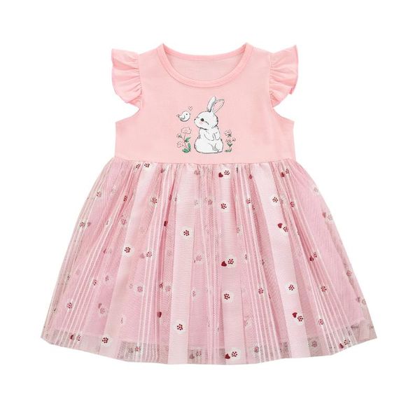 

girl's dresses 2021 easter summer girl\u2021s ruffles sleeve cartoon mesh yarn stitching a-line princess dress, Red;yellow
