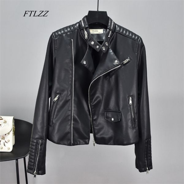 

women pu leather jacket coats faux soft motorcycle zipper black punk female autumn biker short outerwear 210430