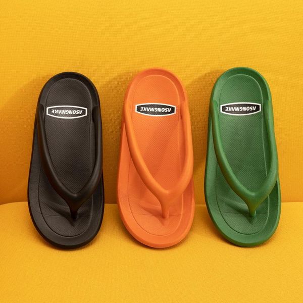 

slippers thick bottom platform sea flip-flop thong sandals summer shoes soft bathroom pillow slides outdoor indoor women, Black