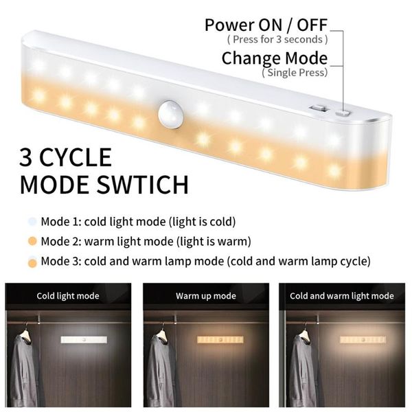 

super bright usb rechargeable 20 led motion sensor closet light wireless stick-anywhere under cabinet for stairs wardrobe