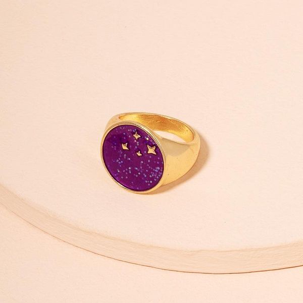 

wedding rings ins hip-hop simple shiny star blue purple geometric round metal ring for women men personality jewelry accessories, Slivery;golden