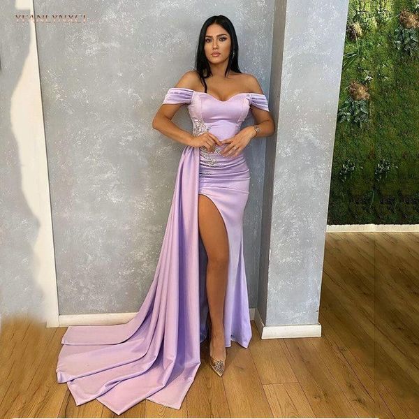 

party dresses off the shoulder purple evening dress mermaid long high side split prom lace appliques celebrity, White;black