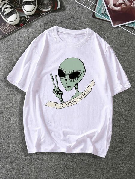 

men alien & slogan graphic tee 64oj#, White;black
