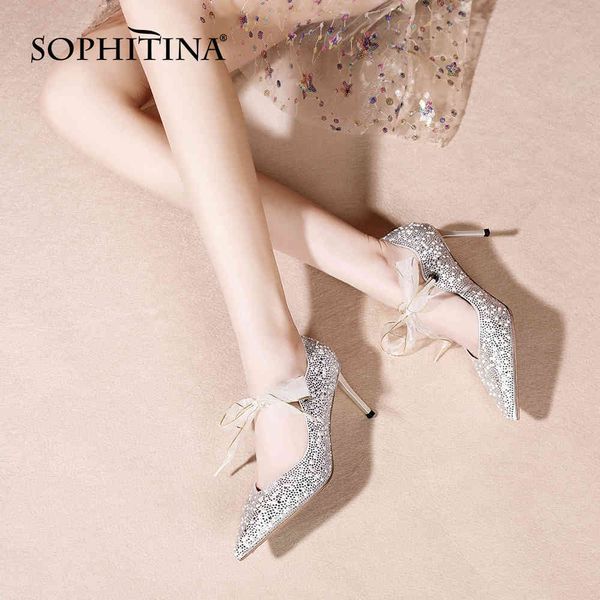 

sophitina spring autumn dress female thin high heel shoes women pointed toe butterfly-knot sweet basic pump shoes fo98 210513, Black