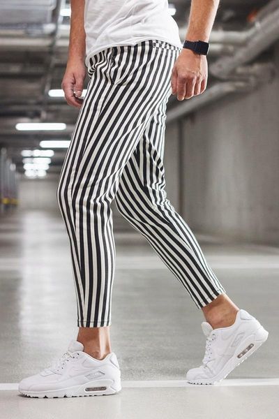 

fashion men england style striped pants male long pencil joggers casual trousers drawstring side stripe slacks men's, Black