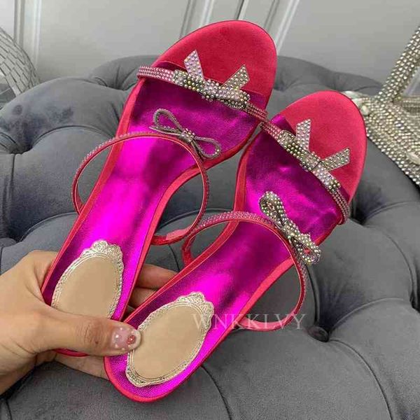 

summer thin high heel slippers women bow decor silk narrow band sandals party fairy shoes shiny crystal runway sandalias, Black
