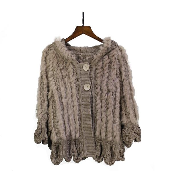 

scarves autumn winter women's genuine knitted fur poncho with hoody pashmina wraps lady capes female stole vf5033, Blue;gray