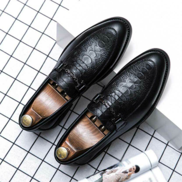 

mens handmade pu black metal buckle crocodile pattern loafers low heel comfortable fashion trendy business casual shoes 1kb016