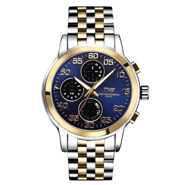 

wristwatches 2021 men sports watches stainless steel dual display waterproof multifunctionquartz wristwatch luxury gold, Slivery;brown