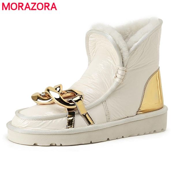 

boots morazora plus size 34-43 nature wool snow warm winter shoes slip on ankle metal chain women ladies, Black