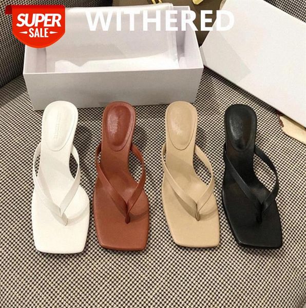 

withered 2020 summer shoes women sandals england simple genuine leather mule stiletto high heel sandals women shoes woman #kq6a, Black