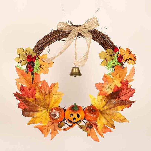 

Hongyu's Halloween garland wreath home bell door wall hanging ghost face pumpkin maple leaf decoration