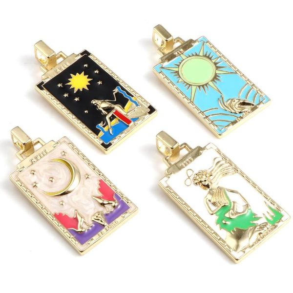 

charms copper tarot pendants gold color metal multicolor rectangle moon enamel diy making necklace jewelry gifts 54mm x 26mm,1pc, Bronze;silver