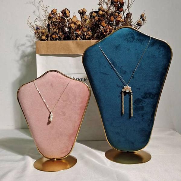 

jewelry pouches, bags ab two sides a side pink b blue necklace set display stand european style cotton wool store, Pink;blue