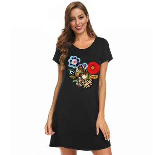 

women's dresses large short sleeve summer 2021 loose medium length wear, Black;gray