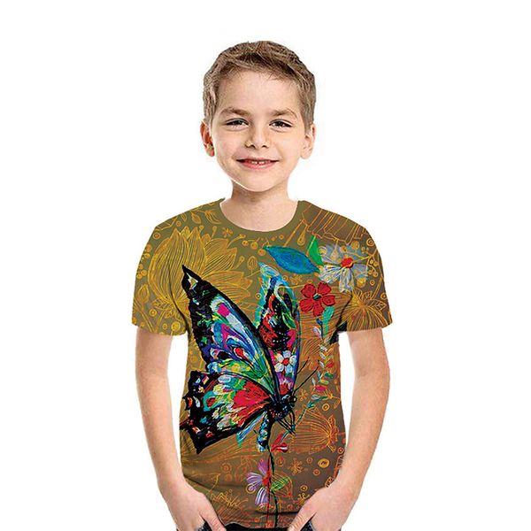 

color butterfly pattern children 3d printing t-shirt animal print summer daily sweatshirt round neck short sleeve high quality, Blue
