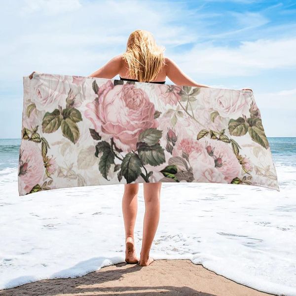 

towel vintage shabby chic pink roses beach quick dry microfiber blanket for adults kids outdoor picnic