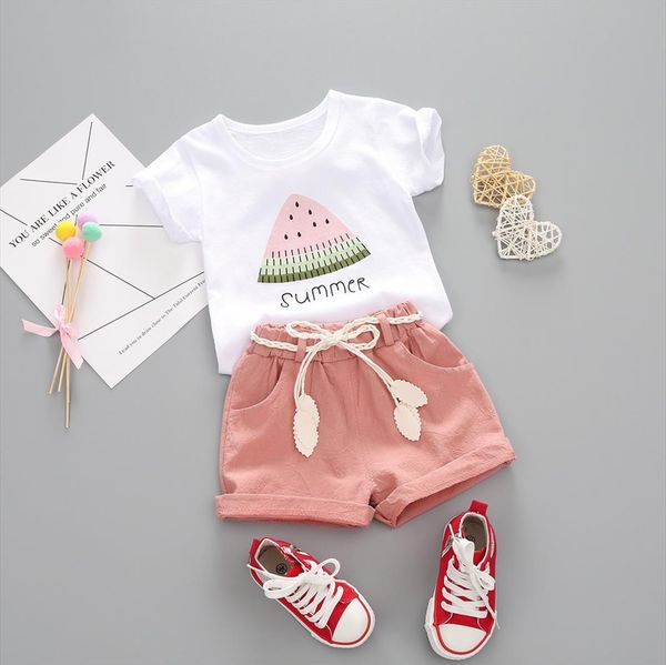 

2pcs toddler baby summer girls clothes 2 3 years short sleeve t shirt shorts outfits clothing for sets, White