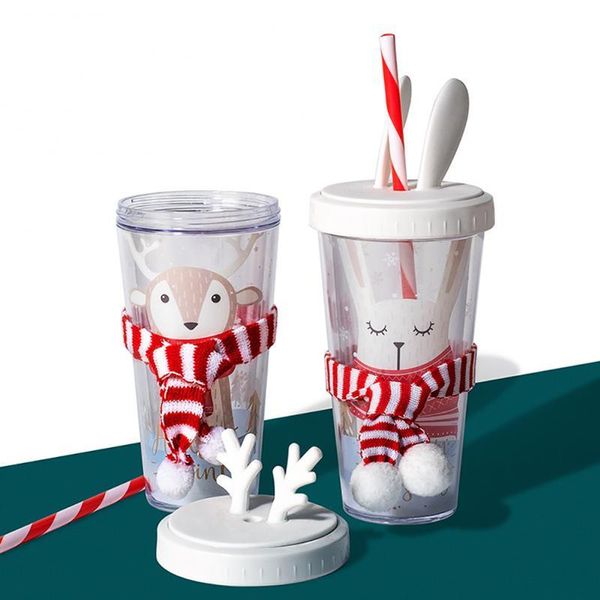 

mugs creative coffee cup with straw tumbler double-layer plastic lid reusable personalized drink for christmas 420ml