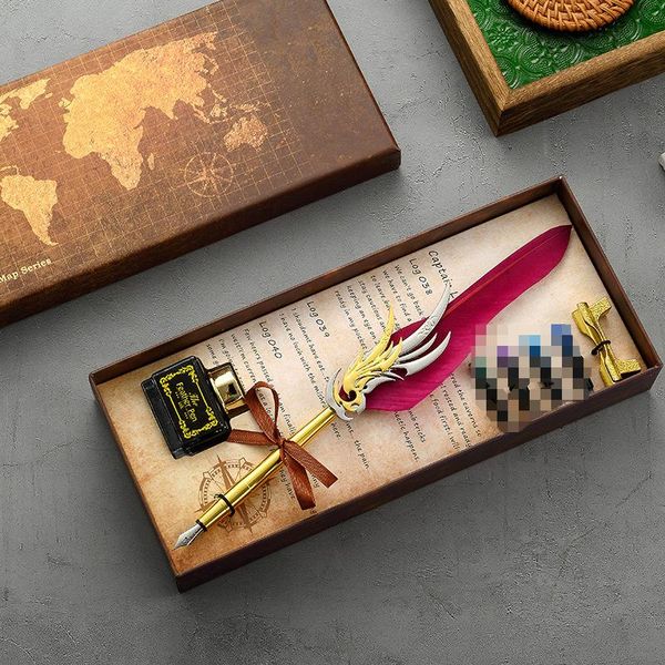 

set feather pen spot batch metal signature european retro dip fountain school supplies stationery pens