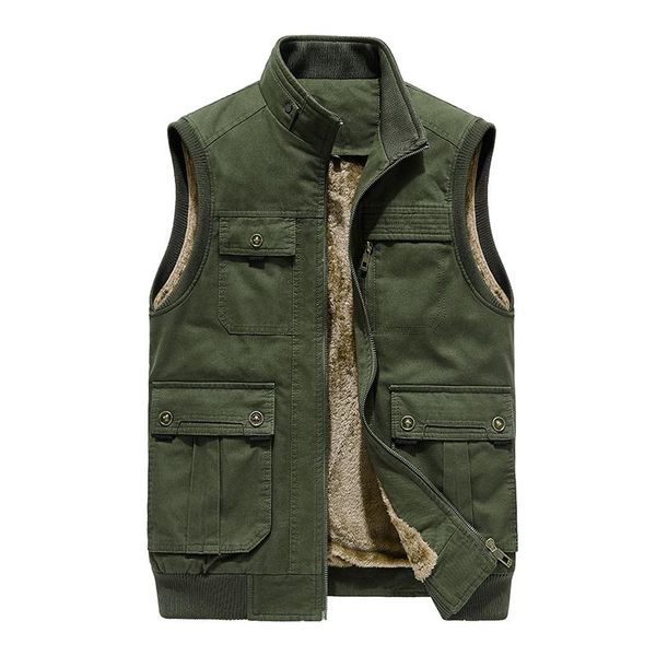 

autumn winter men's sleeveless jacket fleece vest warm military pocket tactical coat male waistcoat men 5xl vests, Black;white