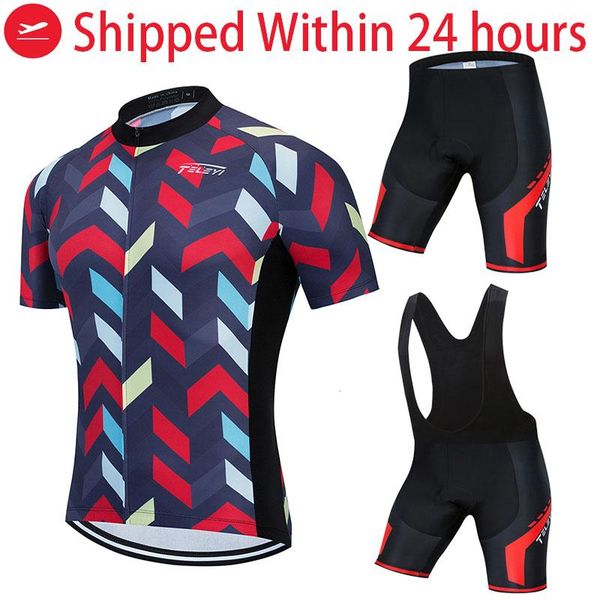 

racing sets 2021 stripe teleyi pro bicycle team short sleeve men cycling jersey summer breathable clothing, Black;blue